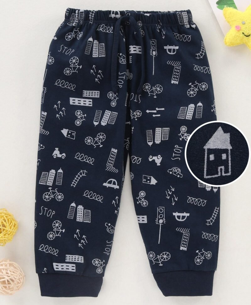 Cotton Full Length Lounge Pants Printed - Blue