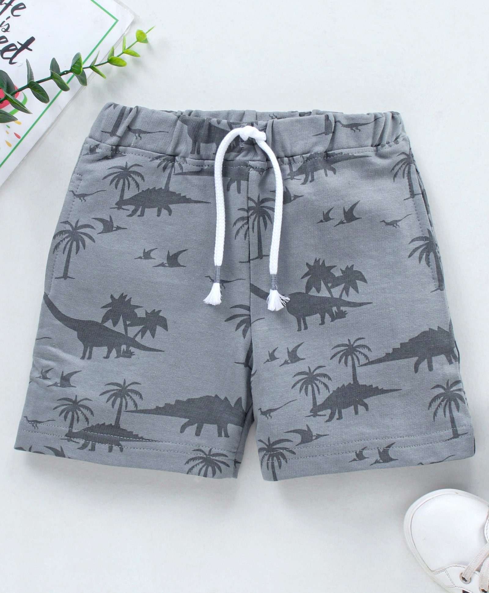 Cotton Shorts Dino Print - Dark Grey