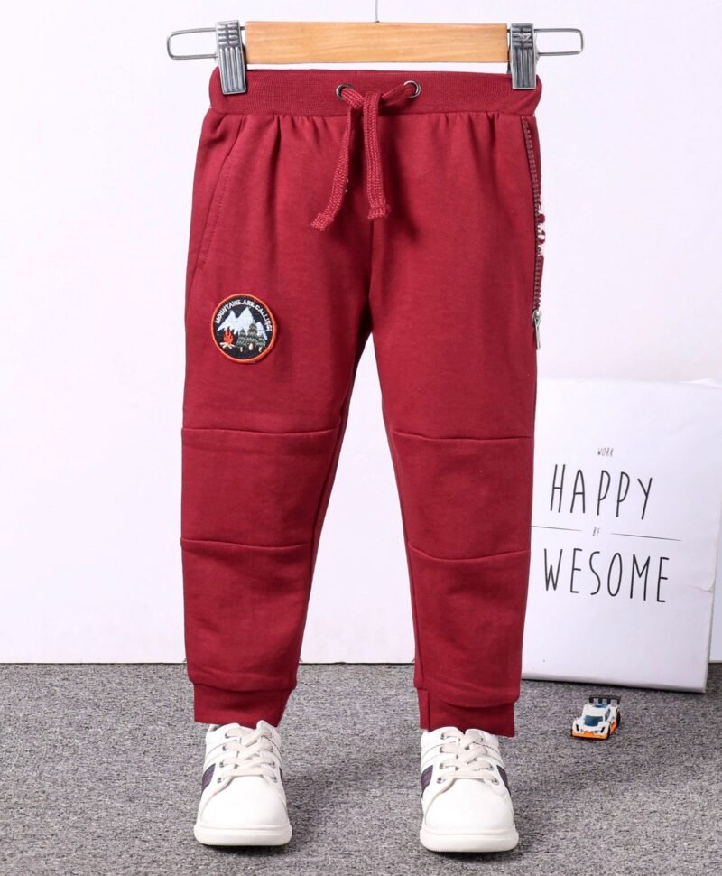 Cotton Knit Lounge and Track Pant Solid Patched - Maroon