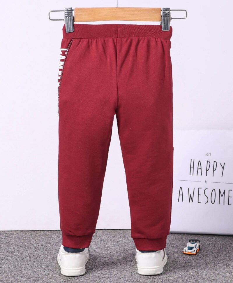 Cotton Knit Lounge and Track Pant Solid Patched - Maroon - Image 2
