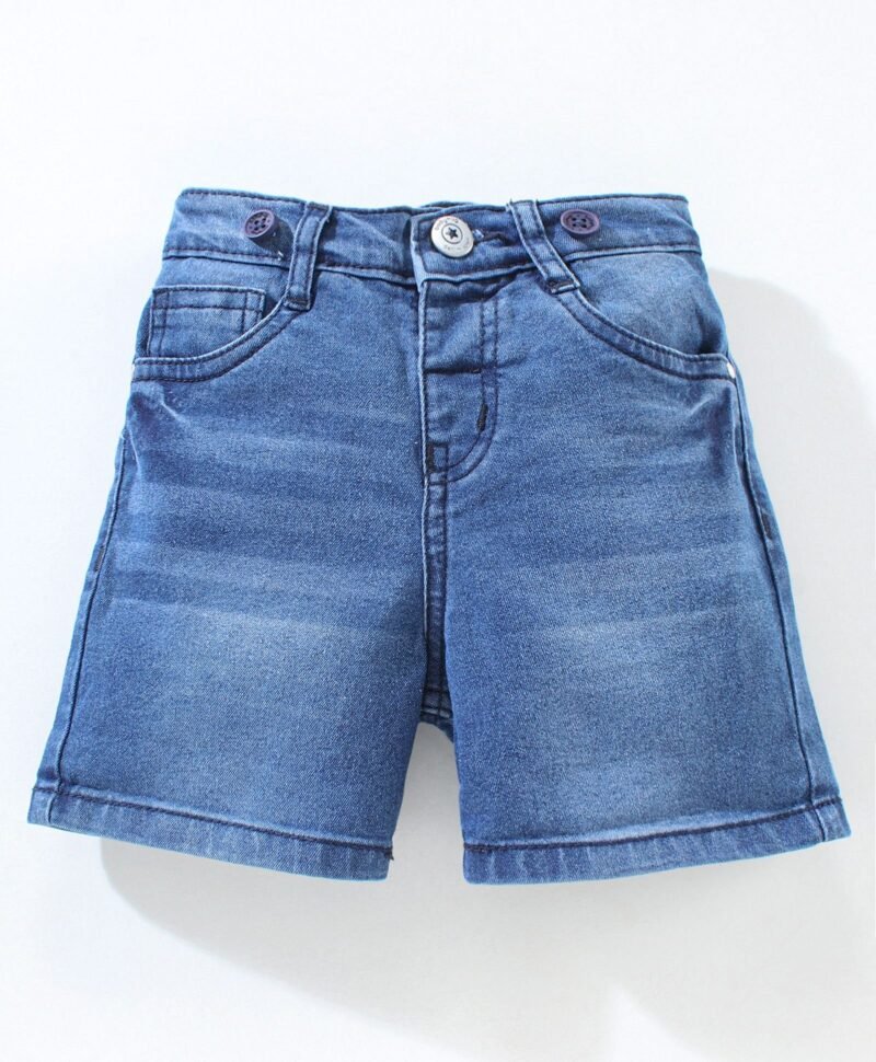 Mid Thigh Washed Denim Shorts With Suspender - Blue - Image 2