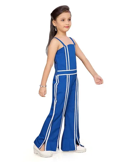Sleeveless Striped Jumpsuit - Blue - Image 4
