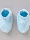 100% Cotton Cap Mitten & Booties Set Solid & Embroidered Blue - Image 3