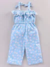 Cotton Sleeveless Jumpsuit Floral Print - Blue - Image 2