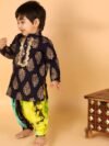 Full Sleeves Motif Foil Print Lace Embellished Kurta With Tie And Dye Detail Dhoti - Image 3