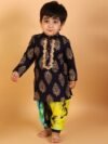 Full Sleeves Motif Foil Print Lace Embellished Kurta With Tie And Dye Detail Dhoti - Image 4