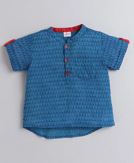 Half Sleeves Digital Printed Short Kurta - Blue - Image 3