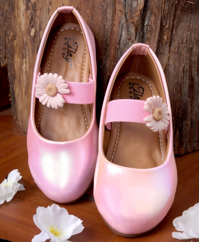 Tiny Bugs Flower Applique Ballerinas - Pink
