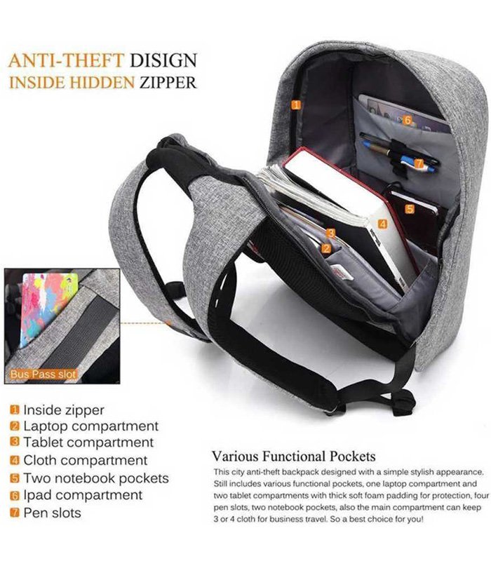 Ketsaal 15.6 inch Expandable Laptop Backpack (Black, Grey) - Image 3