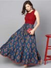 Vara Women Floral Print Flared Blue Skirt - Image 2