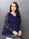 Selvi Casual Bell Sleeve Self Design Women Dark Blue Top - Image 6