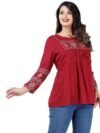 Women Embroidered Rayon Cape Top Kurta (Maroon) - Image 3