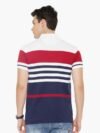 Men White & Navy Blue Striped Polo T-shirt - Image 2