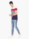 Men White & Navy Blue Striped Polo T-shirt - Image 5