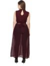 Pratyush Women Solid Georgette Frontslit Kurta (Brown) - Image 2