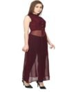 Pratyush Women Solid Georgette Frontslit Kurta (Brown) - Image 4