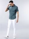 Men Slim Fit Printed Cut Away Collar Casual Shirt - Image 5