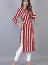 Women Striped Cotton Rayon Blend Straight Kurta - Image 2