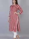 Women Striped Cotton Rayon Blend Straight Kurta - Image 4