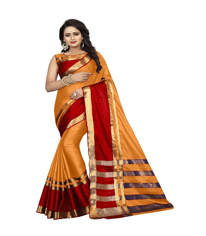 Striped Dharmavaram Cotton Silk Saree (Mustard)
