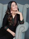 Women Striped, Printed, Embellished Rayon Straight Kurta - Image 5