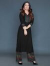 Women Striped, Printed, Embellished Rayon Straight Kurta - Image 3