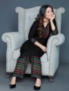 Women Striped, Printed, Embellished Rayon Straight Kurta - Image 4