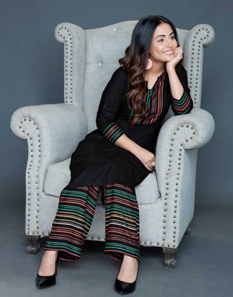 Women Striped, Printed, Embellished Rayon Straight Kurta - Image 4